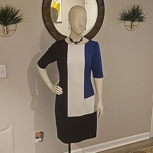 London Times Color Block Midi Dress